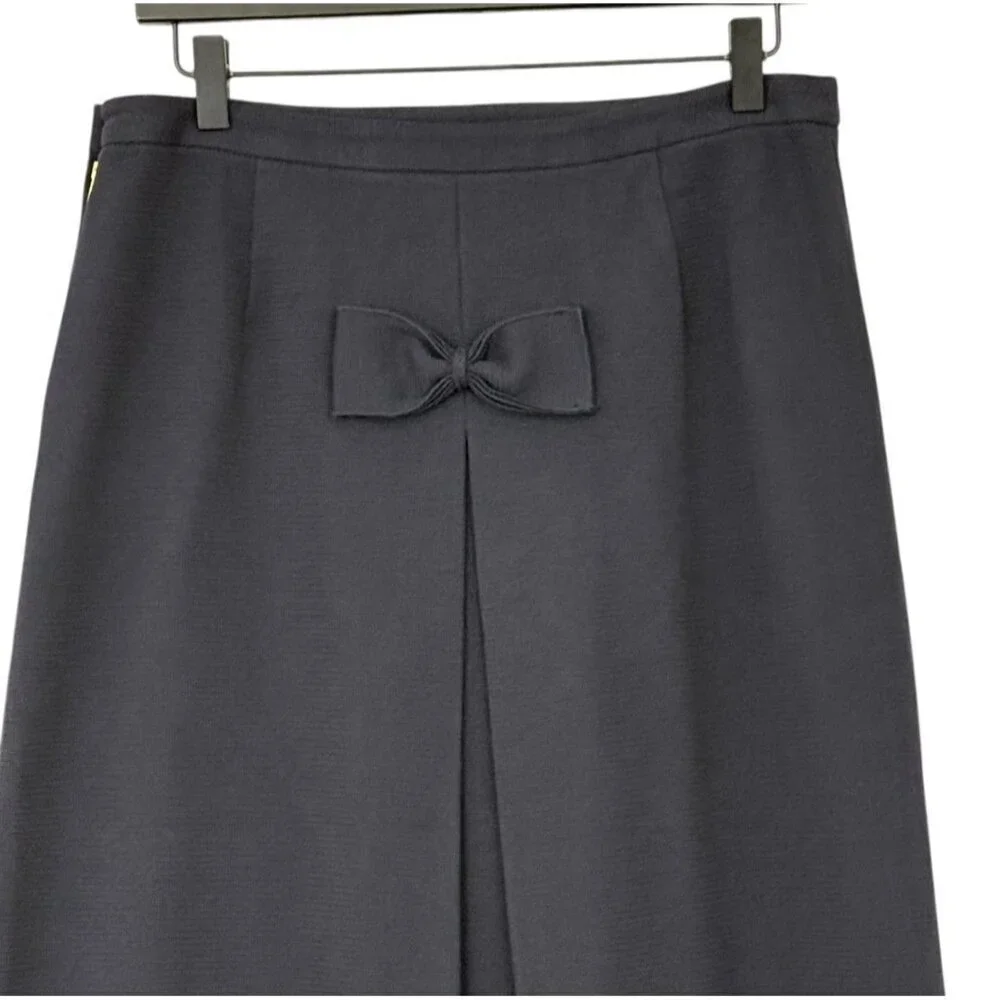 Tory Burch NWT Dagne Skirt Navy Blue Stretch Cotton Knit Midi Bow $328 Size M